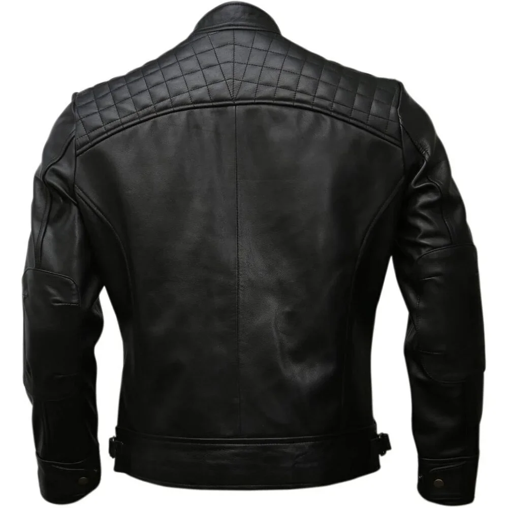 Men’s Black Genuine Leather Biker Jacket Black Brown Vintage Motorcycle - Picture 3 of 7